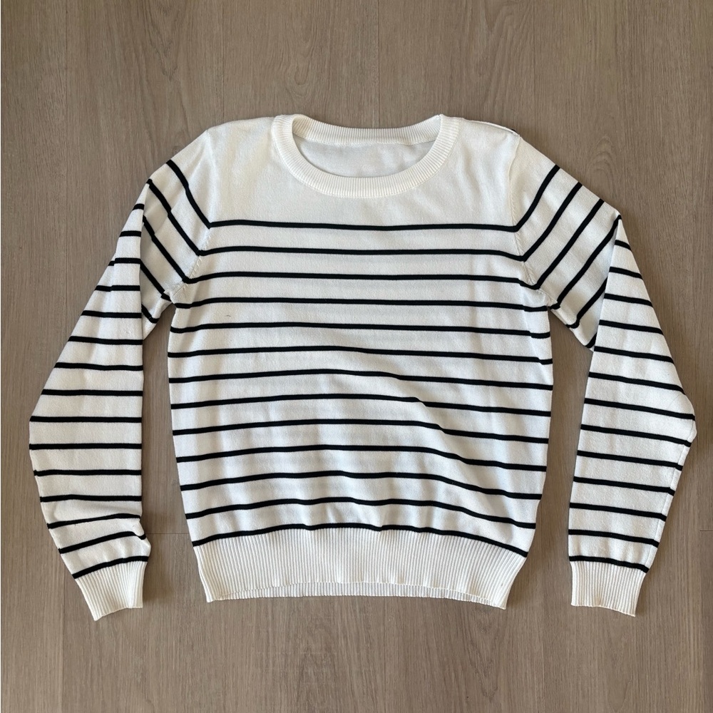 Woman’s SHEIN White and Black Striped Long Sleeve Tee